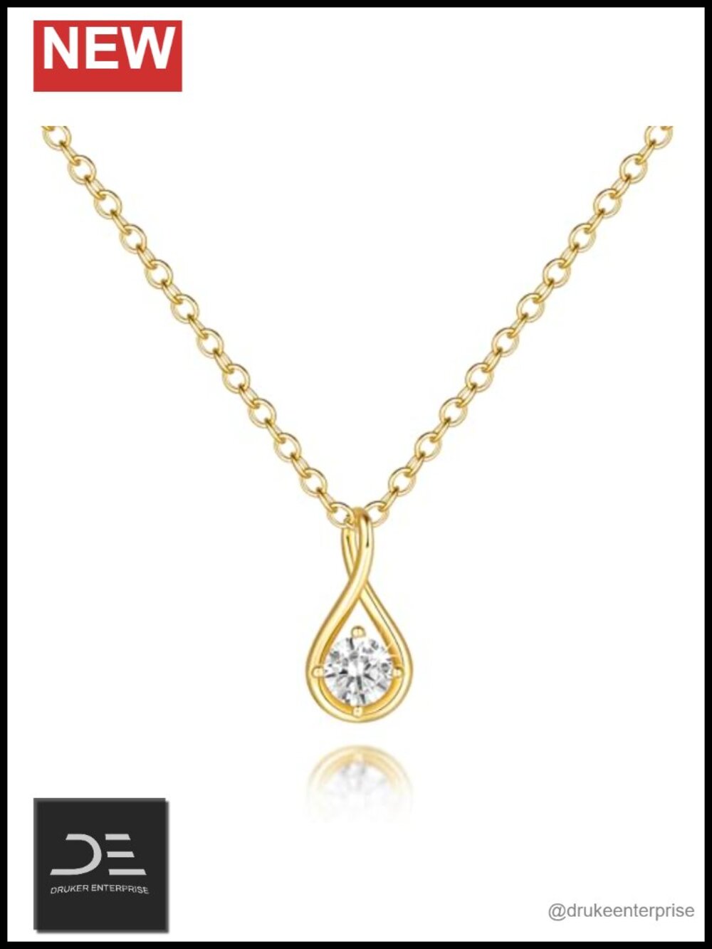 14K Gold Plated Mobius Loop Pendant Necklace for Women with Cubic Zirconia
